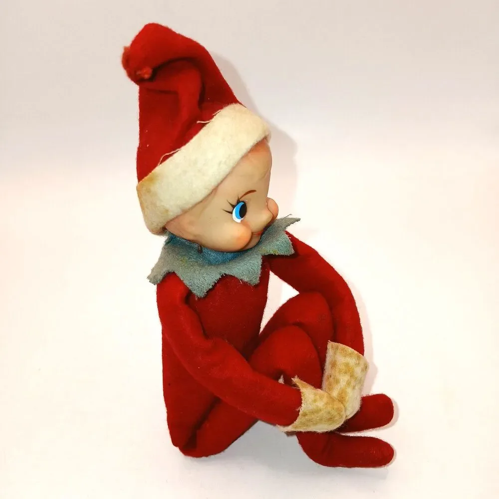 Vintage Inarco Japan Pixie Elf Knee hugger Red White Green Felt Foil Label 9